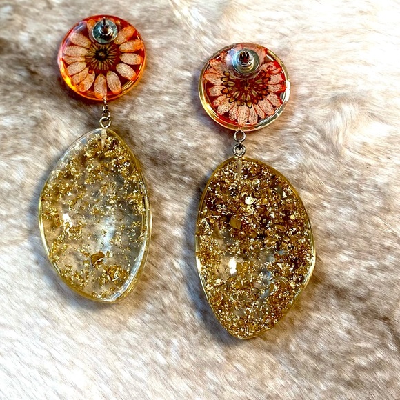ASOS Women's Drop Earrings Long Earrings Jewelry Red Flowers in Gold - Picture 1 of 5